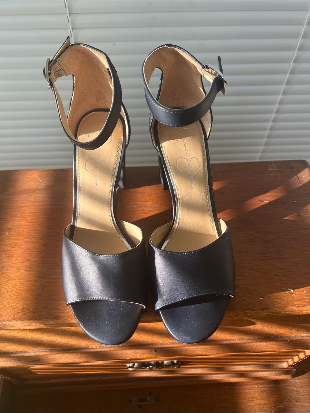 Jessica Simpson Navy Open-Toe Ankle-Strap Heels